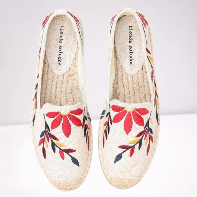 Handmade Floral Embroidery Slip-On Espadrilles Flat Shoes