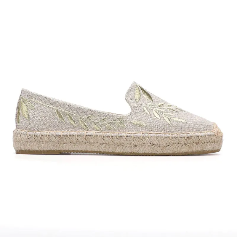 Handmade Floral Embroidery Slip-On Espadrilles Flat Shoes