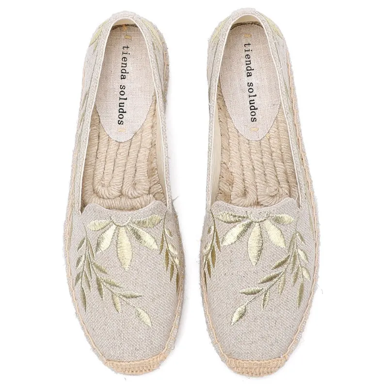 Handmade Floral Embroidery Slip-On Espadrilles Flat Shoes