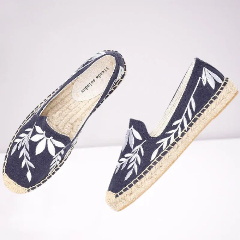 Handmade Floral Embroidery Slip-On Espadrilles Flat Shoes