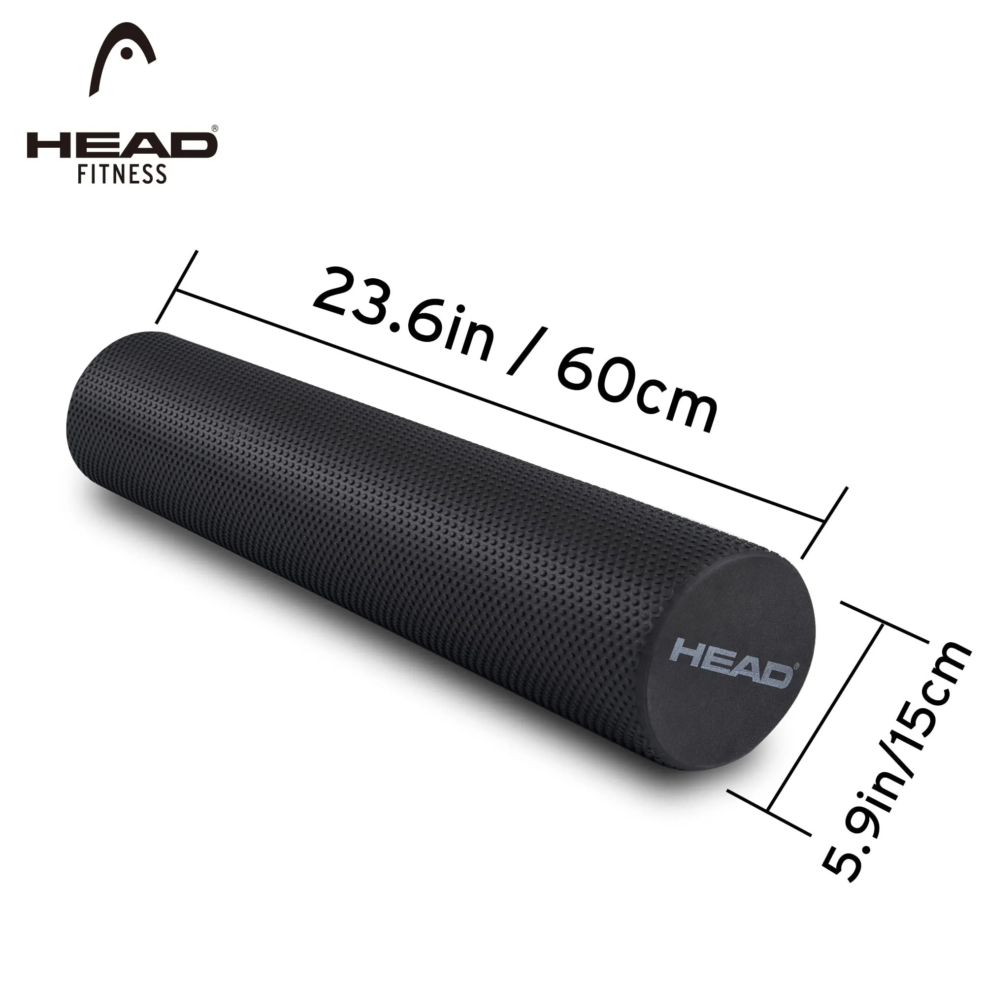 HEAD Foam Roller for Exercise | 60 CM | High Density 100% EVA Foam | Back Roller for Back Pain Relief | Exercise Roller for Gym, Yoga | Deep Tissue Muscle Massage Roller | Home & Gym Fitness | Black