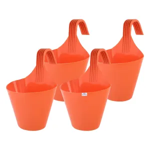 Heart Home Hanging Flower Pot|Single Hook Plant Container|Durable Plastic Glossy Finish Pots for Home|Balcony|Garden|9 Inch|Pack of 4 (Orange)