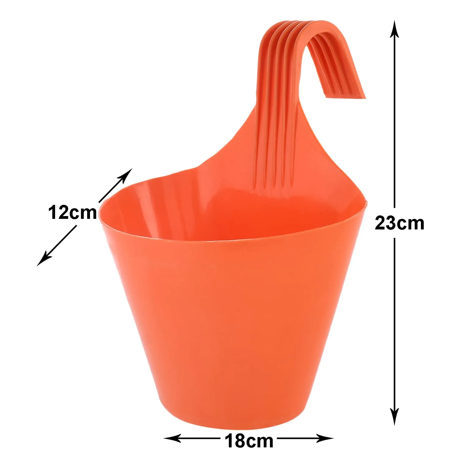 Heart Home Hanging Flower Pot|Single Hook Plant Container|Durable Plastic Glossy Finish Pots for Home|Balcony|Garden|9 Inch|Pack of 4 (Orange)