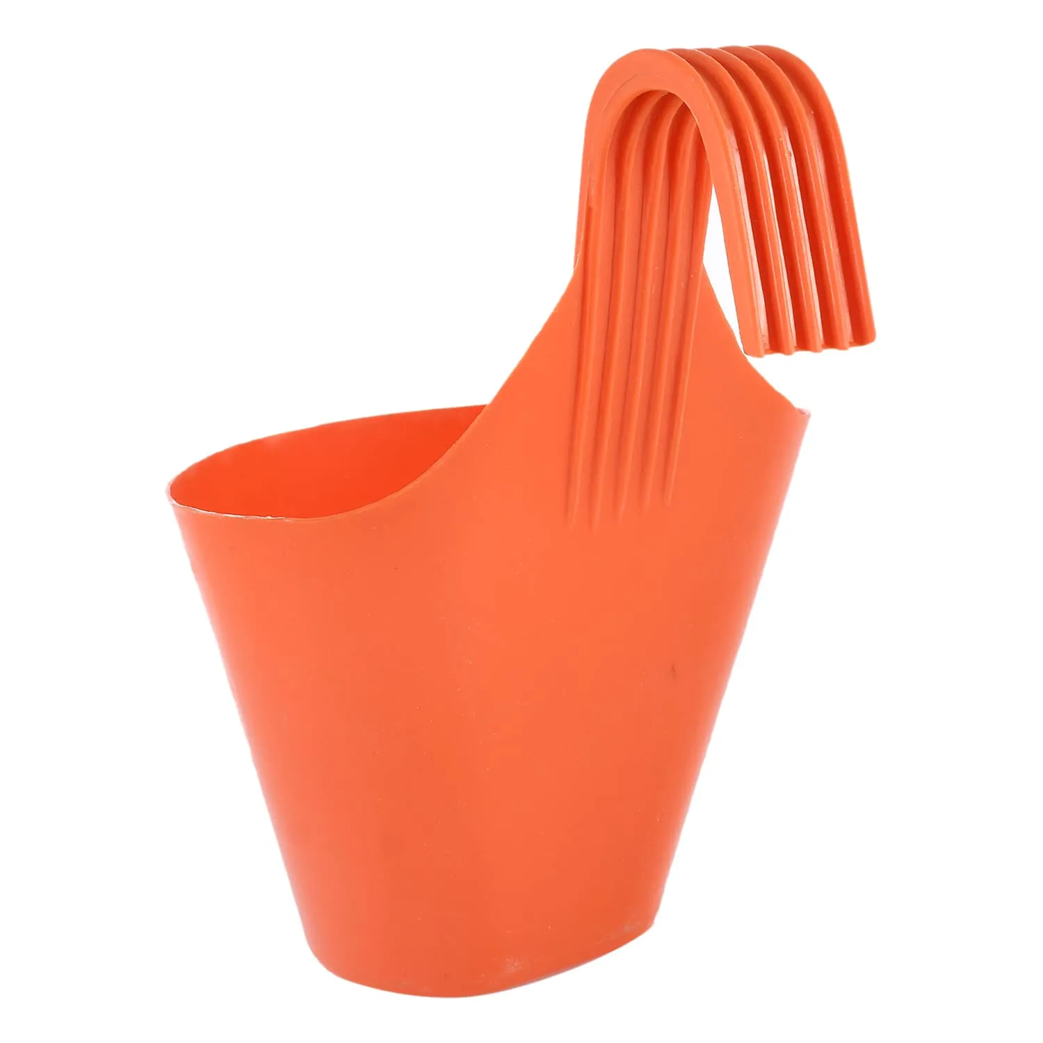 Heart Home Hanging Flower Pot|Single Hook Plant Container|Durable Plastic Glossy Finish Pots for Home|Balcony|Garden|9 Inch|Pack of 4 (Orange)