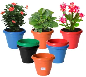 Heart Home Solid 2 Layered Plastic Flower Pot|Gamla|Flower Pots for Garden Nursery,Home Décor,6"x5",Pack of 8 (Multicolor)