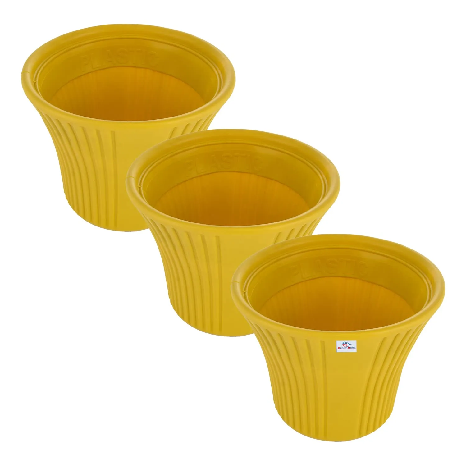 Heart Home Sunshine Flower Pot|Durable Plastic Flower Pots|Planters for Home Décor|Garden|Living Room|Balcony|8 Inch|Pack of 3 (Yellow)