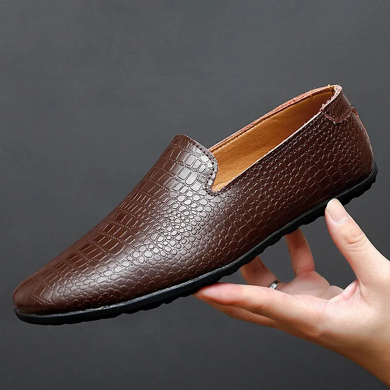 Hnzxzm Men Shoes Slip on England Breathable Men's Genuine Leather Loafers Comfortable Shoes For Men Lightweight Slip-on Men