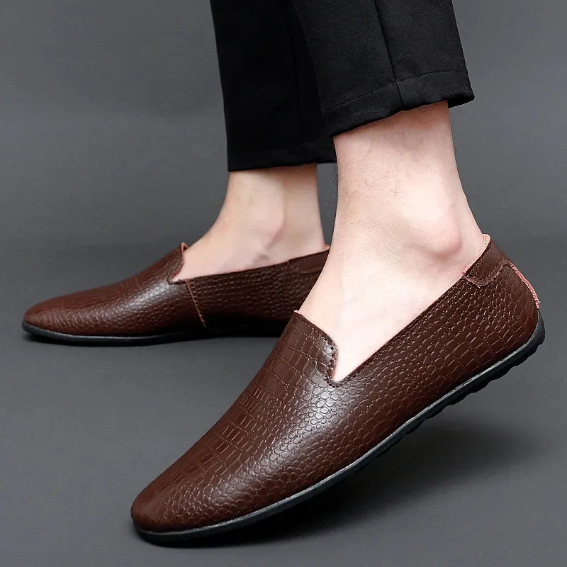 Hnzxzm Men Shoes Slip on England Breathable Men's Genuine Leather Loafers Comfortable Shoes For Men Lightweight Slip-on Men