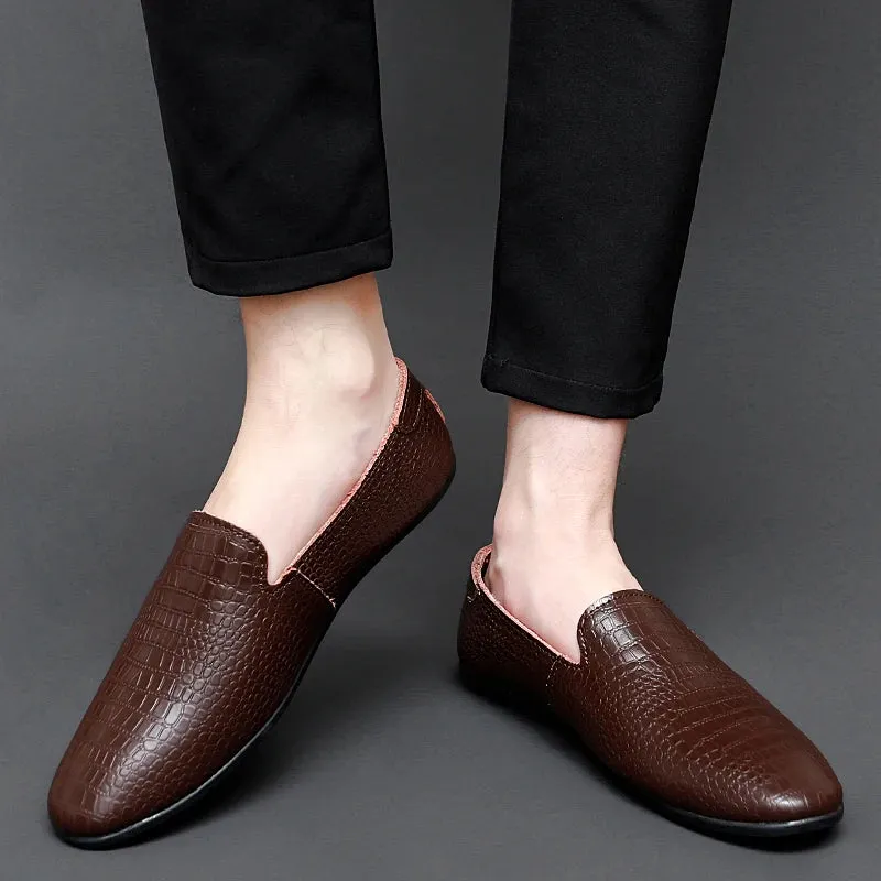 Hnzxzm Men Shoes Slip on England Breathable Men's Genuine Leather Loafers Comfortable Shoes For Men Lightweight Slip-on Men