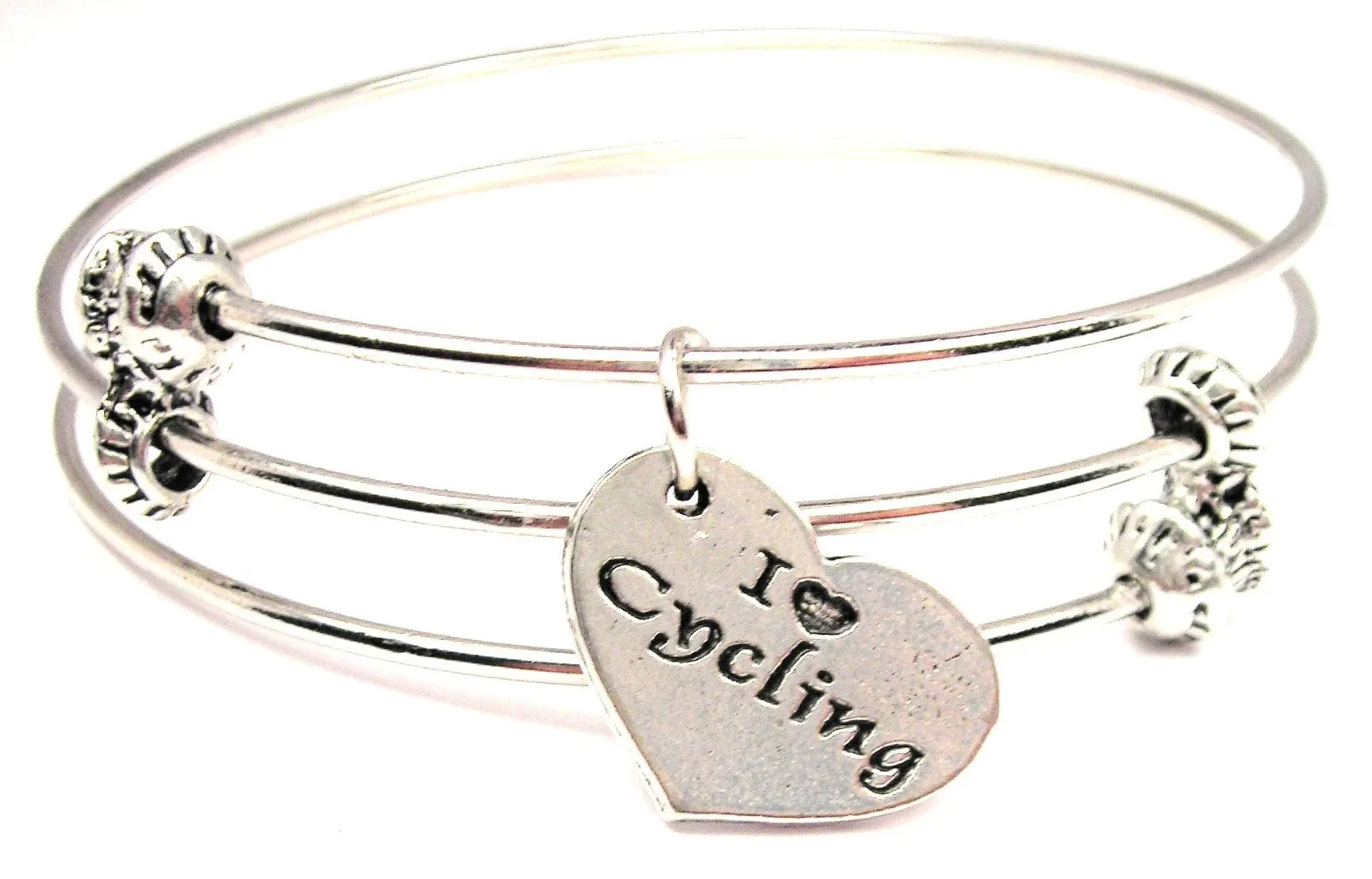 I Love Cycling Triple Style Expandable Bangle Bracelet