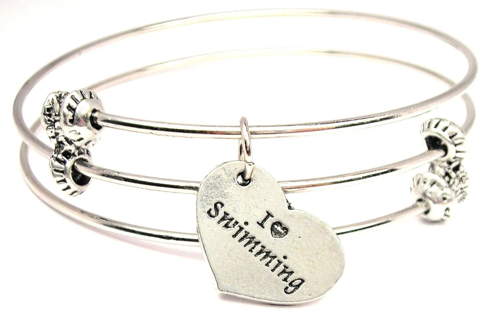 I Love Swimming Triple Style Expandable Bangle Bracelet