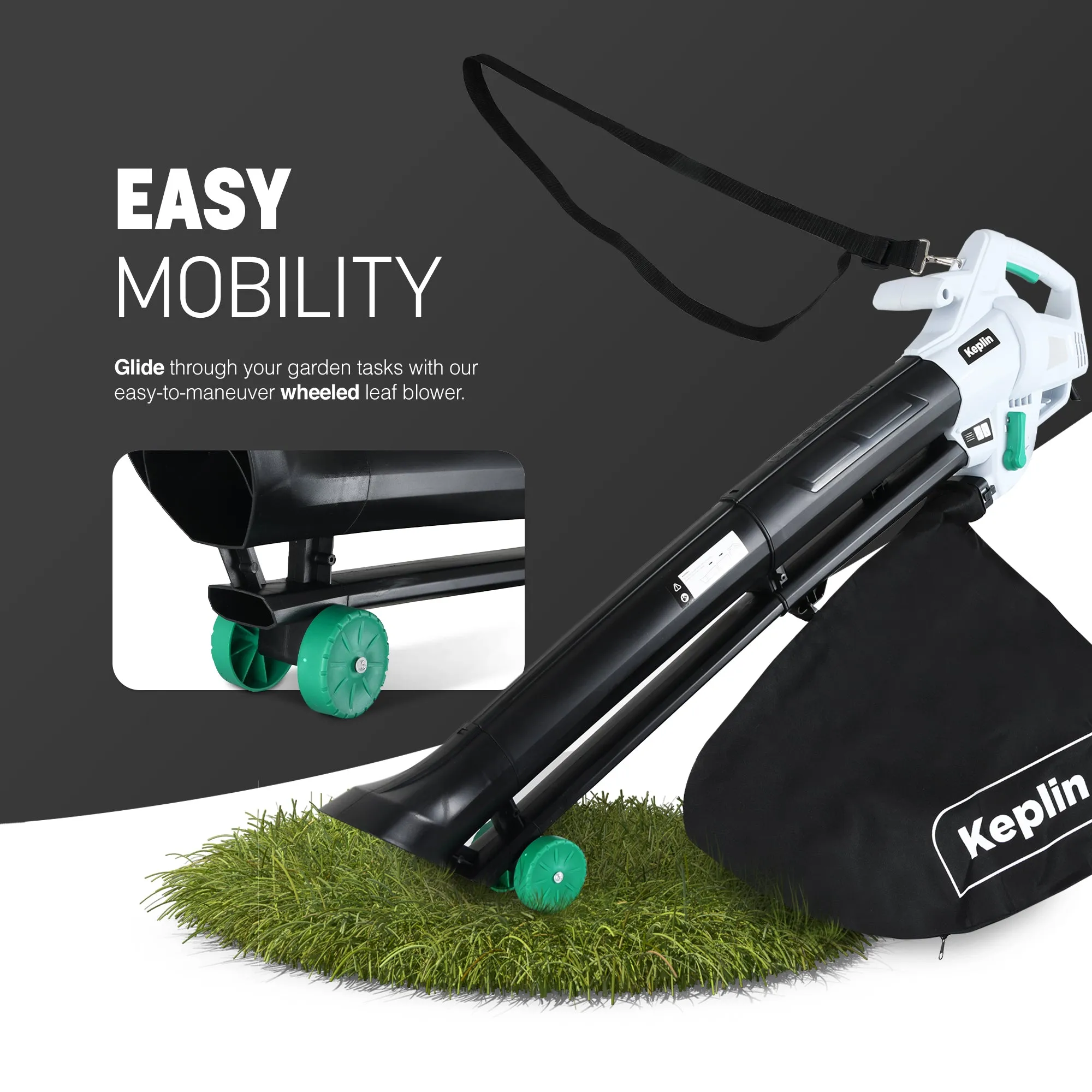 Keplin 3-in-1 Leaf Blower, Garden Vacuum & Mulcher - 45L Collection Bag for Easy & Efficient Cleaning