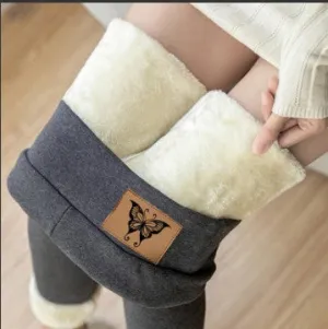 Kitten Lamb Velvet Black And Grey Leggings | Brodtica.com