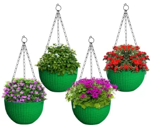 Kuber Industries Plastic Hanging Flower Pot for Balcony & Railing Set of 4 (Green)-20x20x59 cm