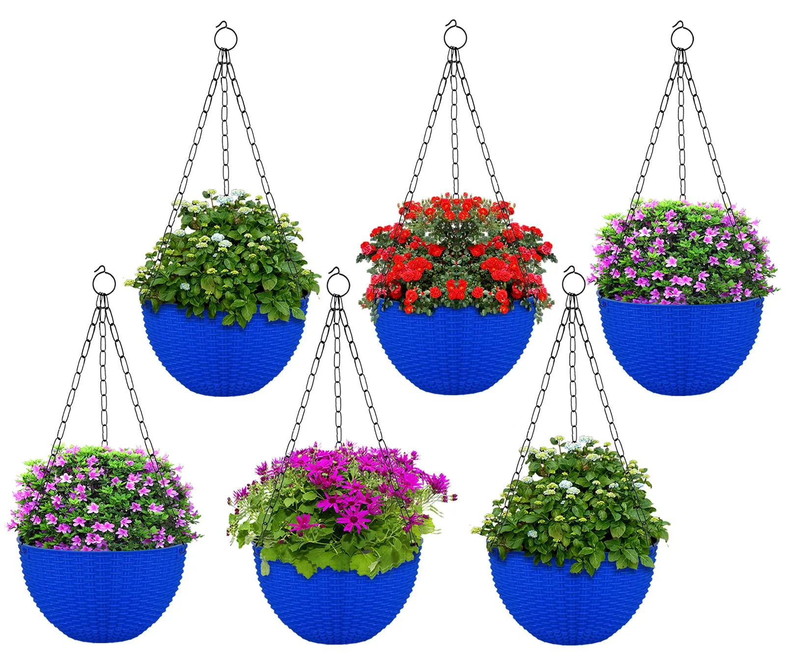 Kuber Industries Plastic Hanging Flower Pot for Balcony & Railing Set of 6 (Blue) 53KM3811