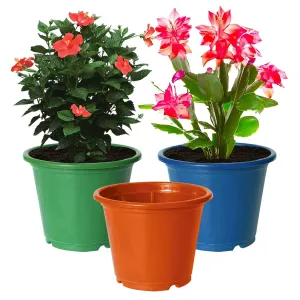 Kuber Industries Plastic Planters|Gamla|Flower Pots for Garden Nursery Home Décor,8"x6",Pack of 3 (Orange,Green,Blue)