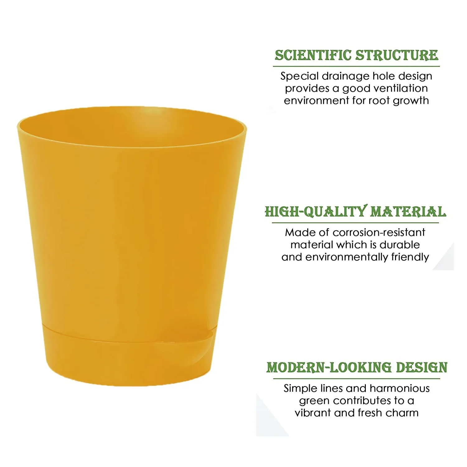 Kuber Industries Plastic Titan Pot|Garden Container for Plants & Flowers|Self-Watering Pot with Drainage Holes,6 Inch,Pack of 2 (Yellow)