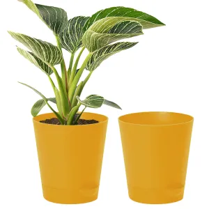 Kuber Industries Plastic Titan Pot|Garden Container for Plants & Flowers|Self-Watering Pot with Drainage Holes,6 Inch,Pack of 2 (Yellow)