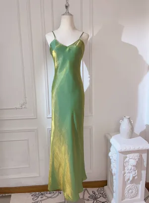 Lovely Green Straps Long Formal Dress, Green Satin Party Dress Evening Dress