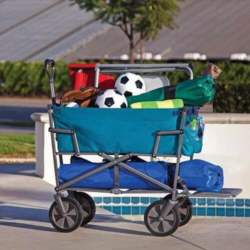 Mac Sports Heavy Duty Steel Double Decker Collapsible Yard Cart Wagon