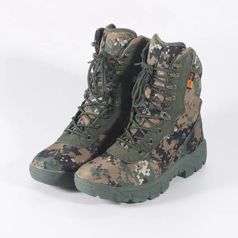 Men Military Tactical Boots High-Top Army Camouflage Combat Hiking Shoes with Side Zip | 101