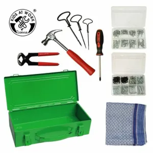 Metal Tool Box Green with Tools for Nailing and Screwing