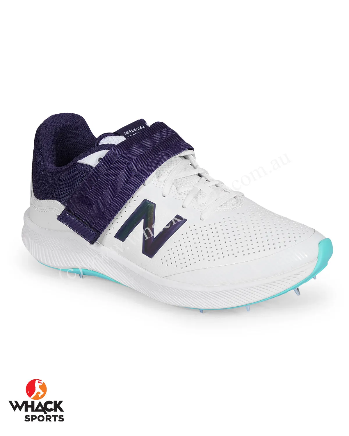 New Balance CK4040 Cricket Shoes - Steel Spikes - White/Cyber Jade/Dark Mercury