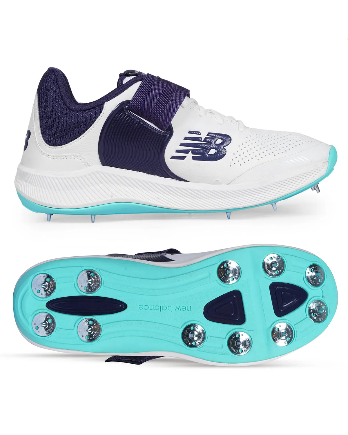 New Balance CK4040 Cricket Shoes - Steel Spikes - White/Cyber Jade/Dark Mercury