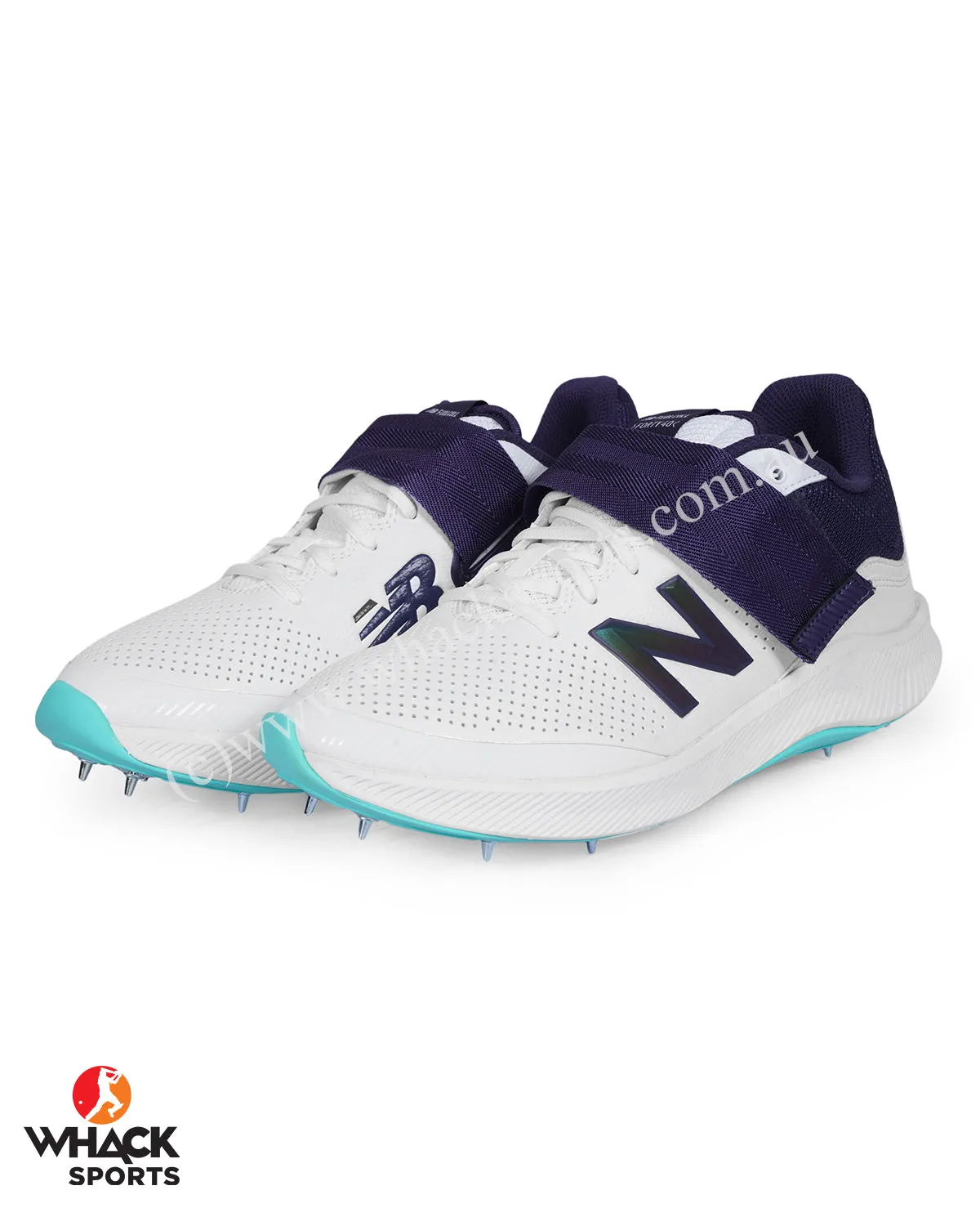 New Balance CK4040 Cricket Shoes - Steel Spikes - White/Cyber Jade/Dark Mercury