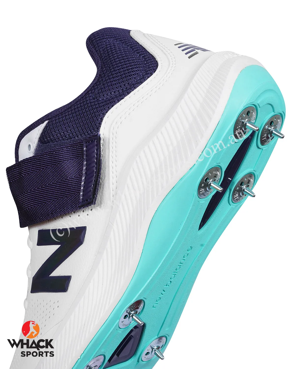 New Balance CK4040 Cricket Shoes - Steel Spikes - White/Cyber Jade/Dark Mercury