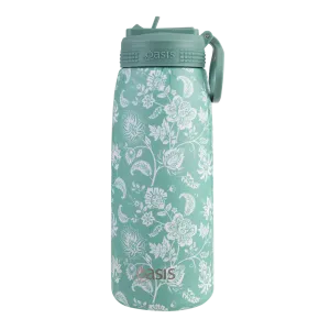 Oasis Insulated Sports Bottle with Sipper 780ml - Green Paisley