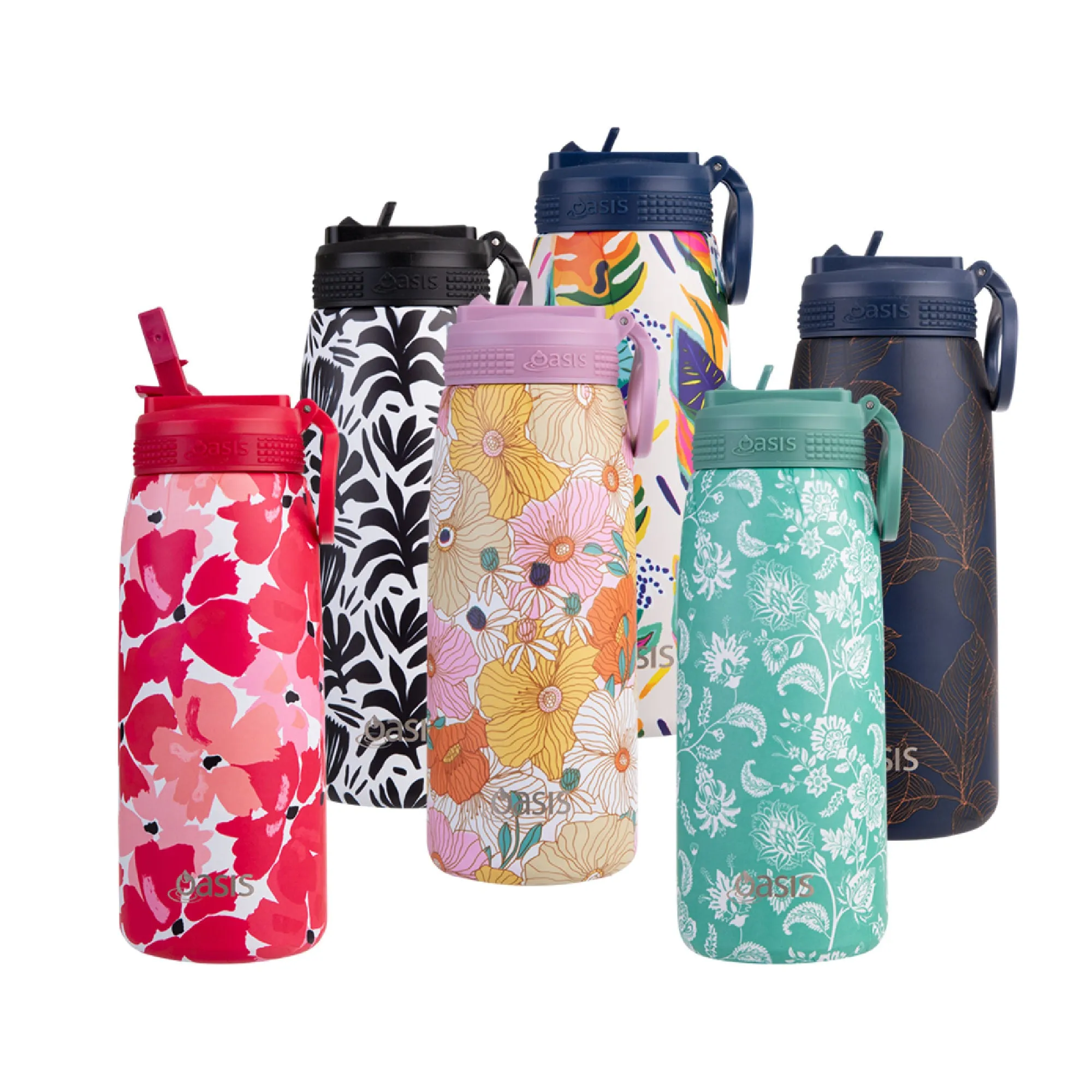 Oasis Insulated Sports Bottle with Sipper 780ml - Red Poppies