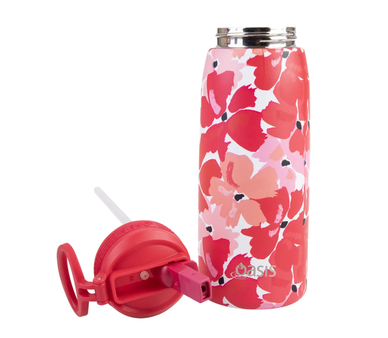 Oasis Insulated Sports Bottle with Sipper 780ml - Red Poppies