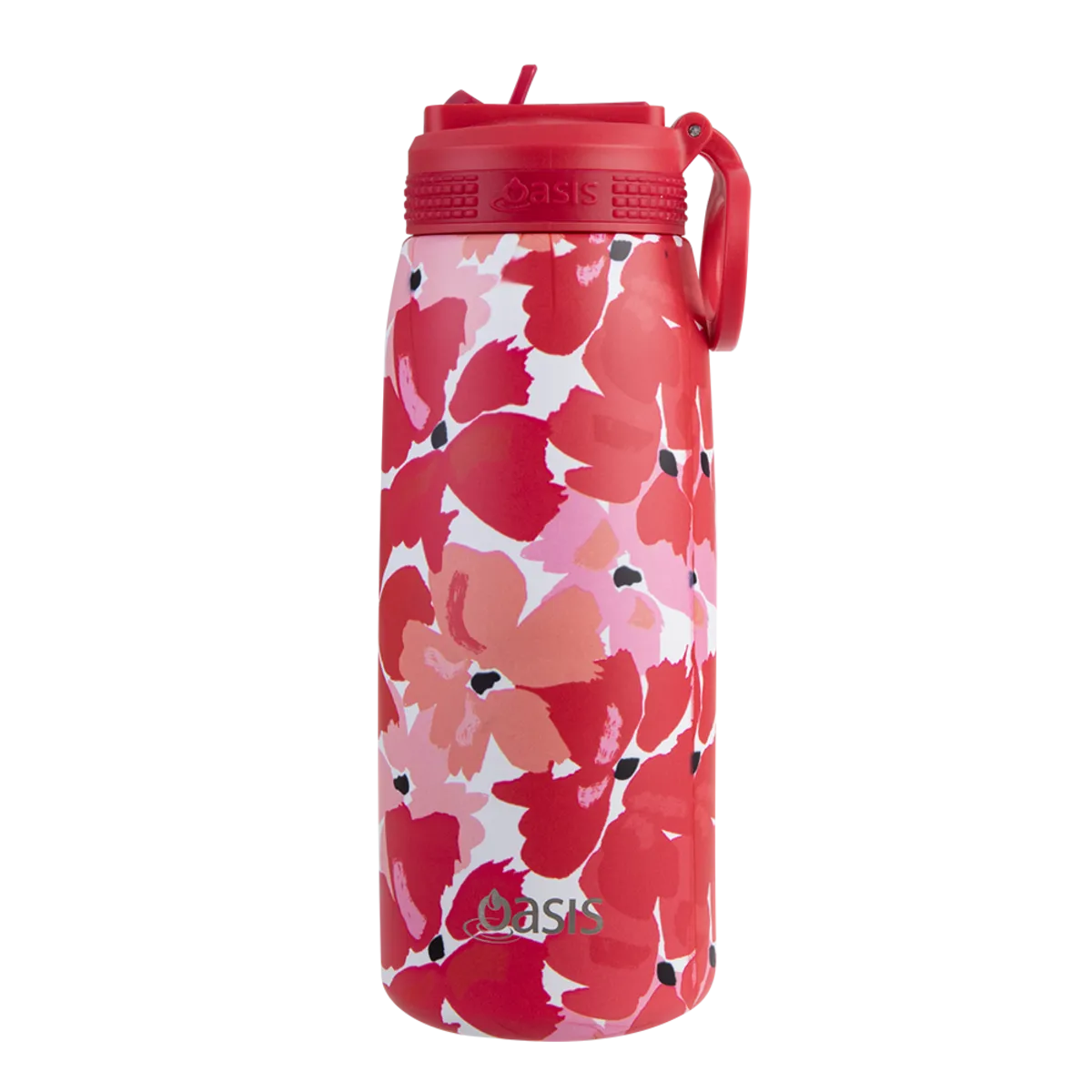 Oasis Insulated Sports Bottle with Sipper 780ml - Red Poppies