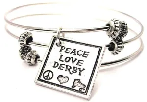 Peace Love Derby Triple Style Expandable Bangle Bracelet