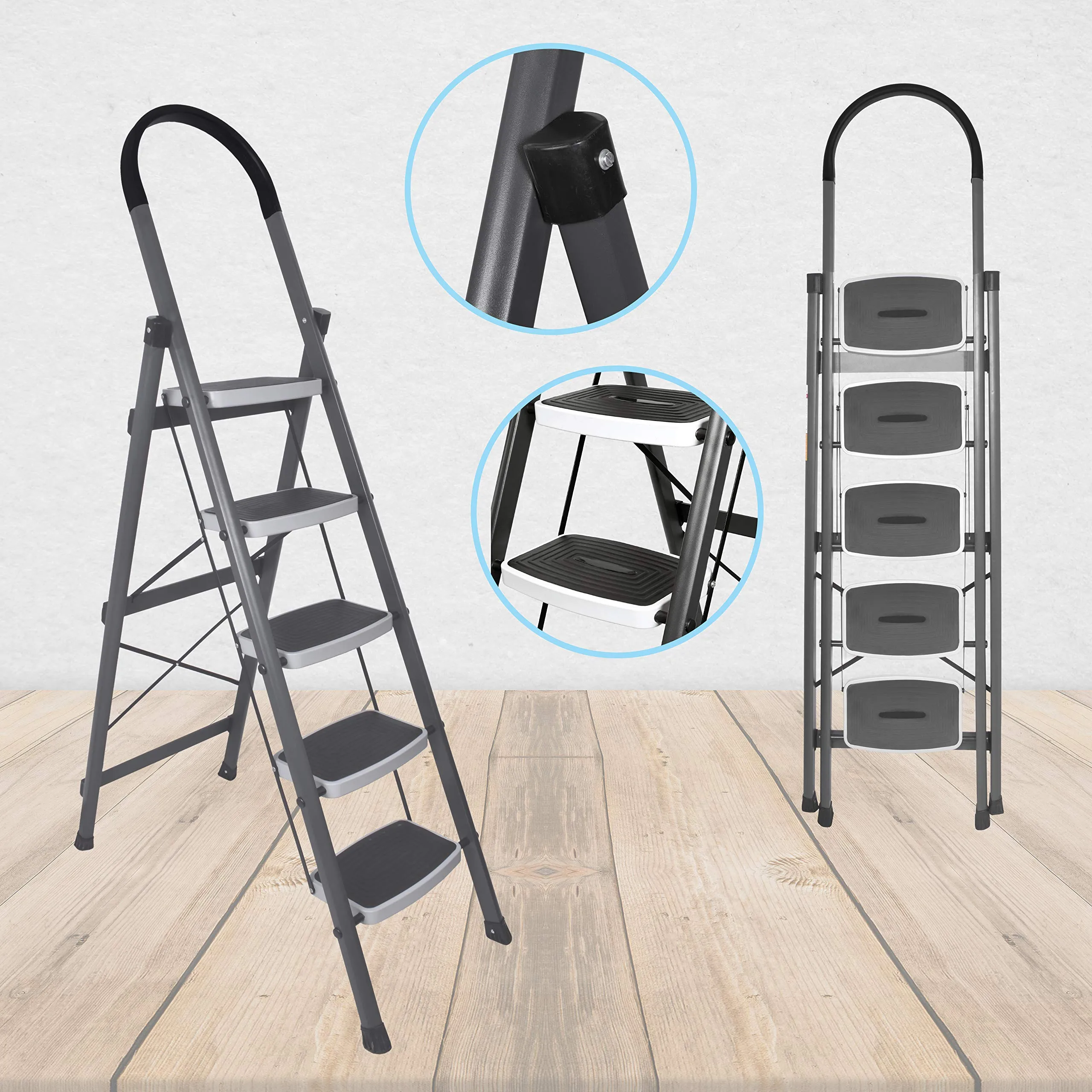 Plantex Metal/5 Step Foldable Ladder/Home Ladders/Aluminium Ladder-Anti Skid Shoes(Gray & White)