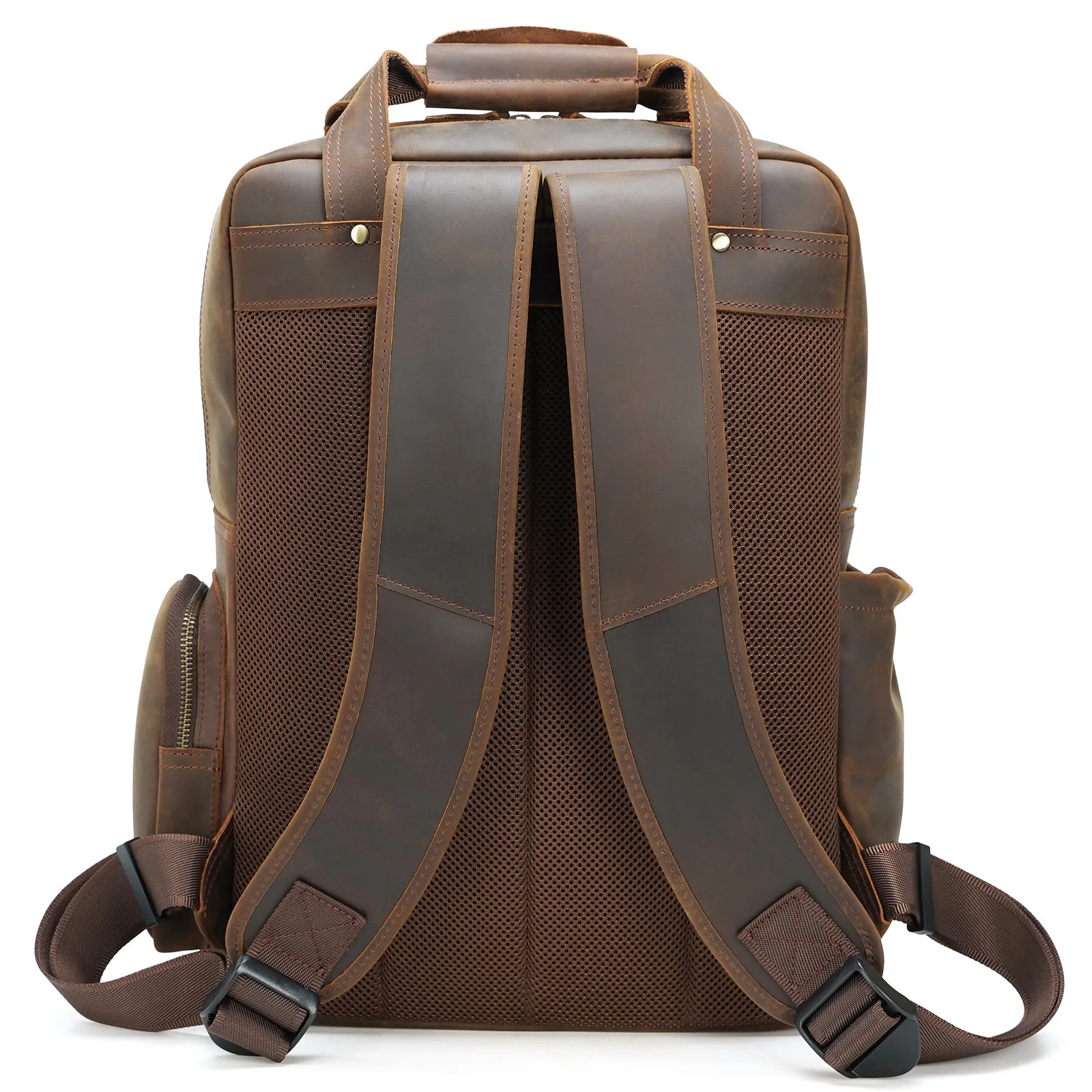 Polare Large Vintage Full Grain Italian Leather Backpack 15.6 Inch Laptop Bag Hiking Travel Rucksack for Men with Premium YKK Zippers