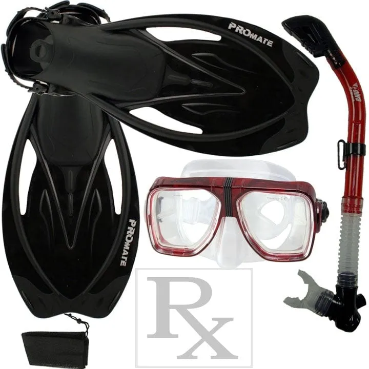 Promate Scope Prescription Mask Dry Snorkel Fins Snorkeling Gear Set - SCS0013 RX