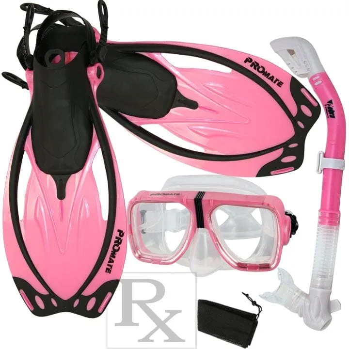 Promate Scope Prescription Mask Dry Snorkel Fins Snorkeling Gear Set - SCS0013 RX