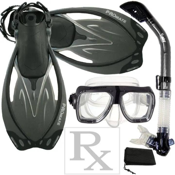 Promate Scope Prescription Mask Dry Snorkel Fins Snorkeling Gear Set - SCS0013 RX