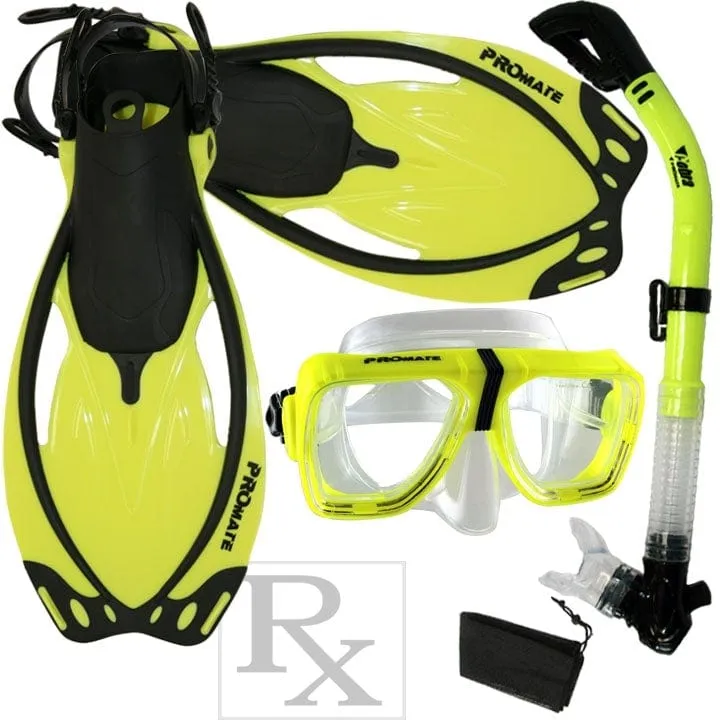 Promate Scope Prescription Mask Dry Snorkel Fins Snorkeling Gear Set - SCS0013 RX