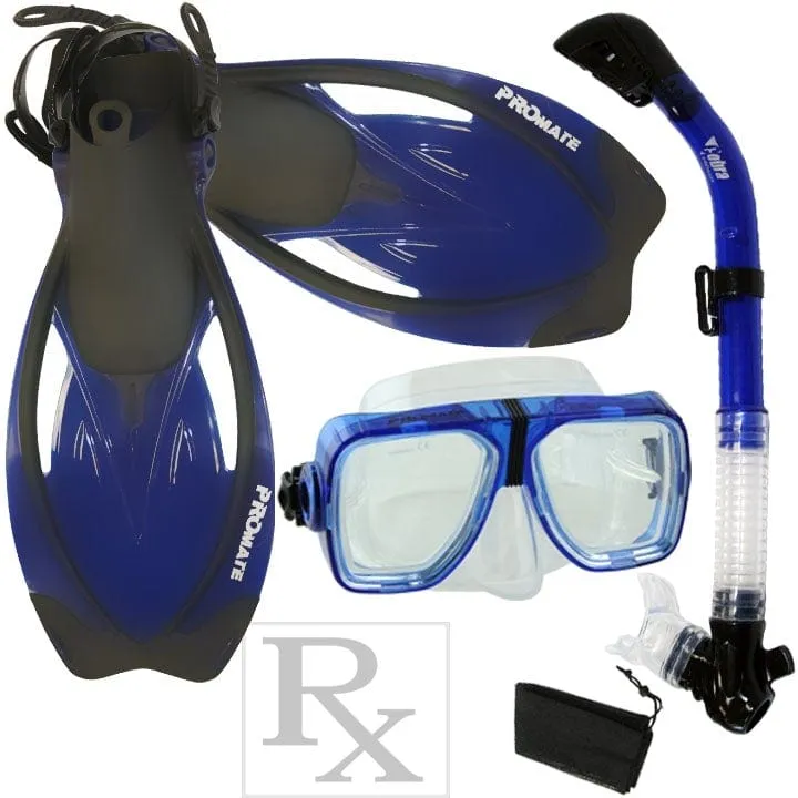 Promate Scope Prescription Mask Dry Snorkel Fins Snorkeling Gear Set - SCS0013 RX