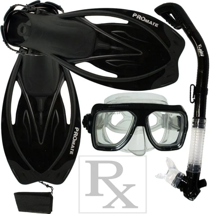 Promate Scope Prescription Mask Dry Snorkel Fins Snorkeling Gear Set - SCS0013 RX