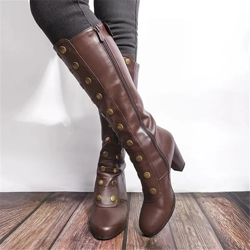 Purpdrank - Women Vintage Double-Breasted Mid-Calf Boots