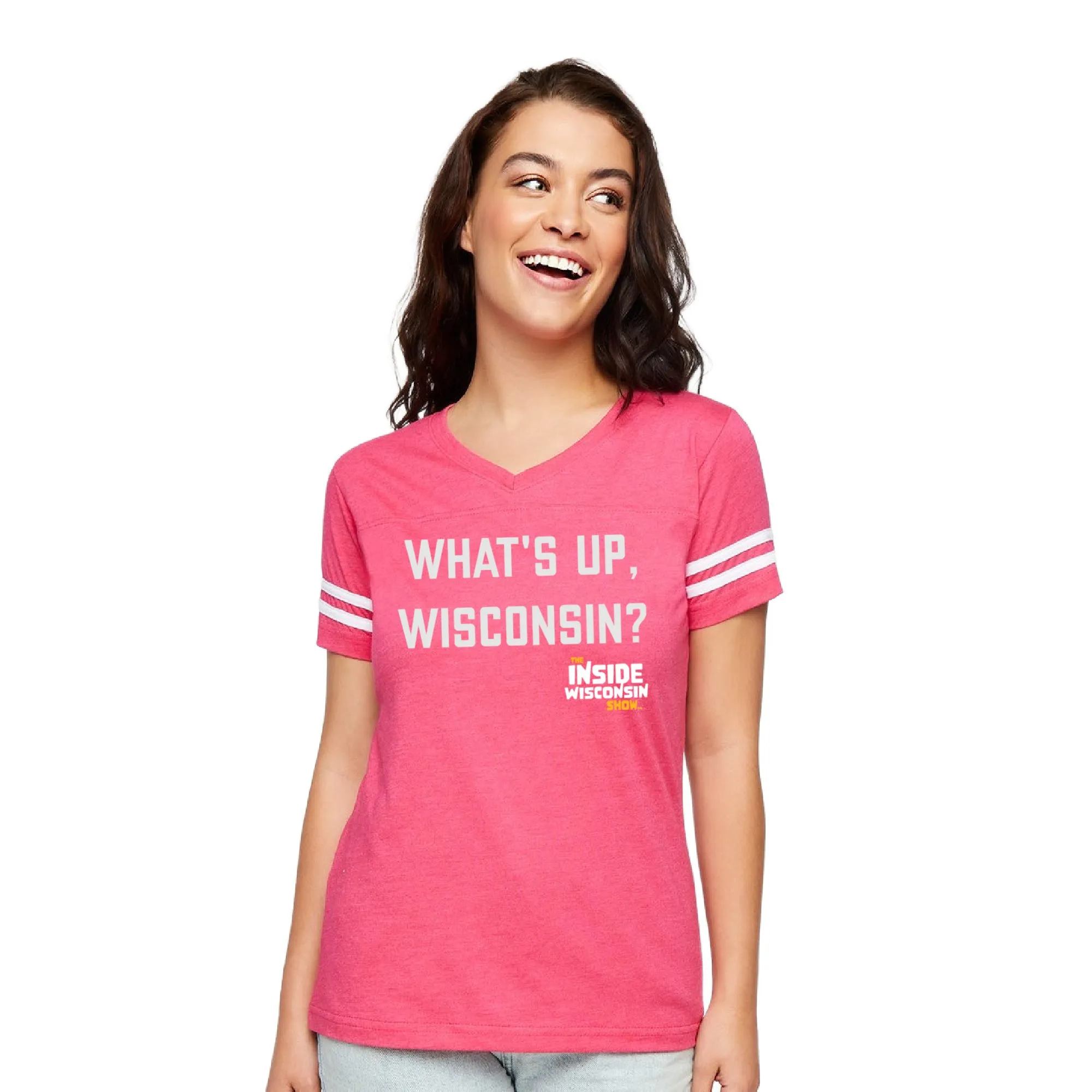 "What's Up Wisconsin?" - Ladies Cut Football Tee