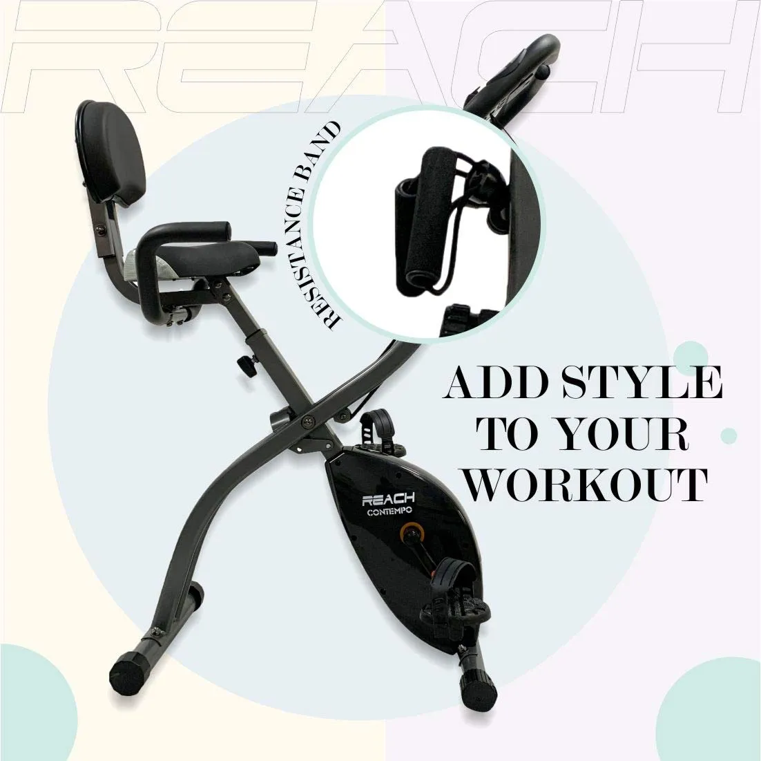 Reach Contempo Foldable Exercise Cycle Perfect for Home Gym | X-Bike with Back Support, Hand Support and Resistance Rope. Best Exercise Bike for Full Body Cardio Workouts.