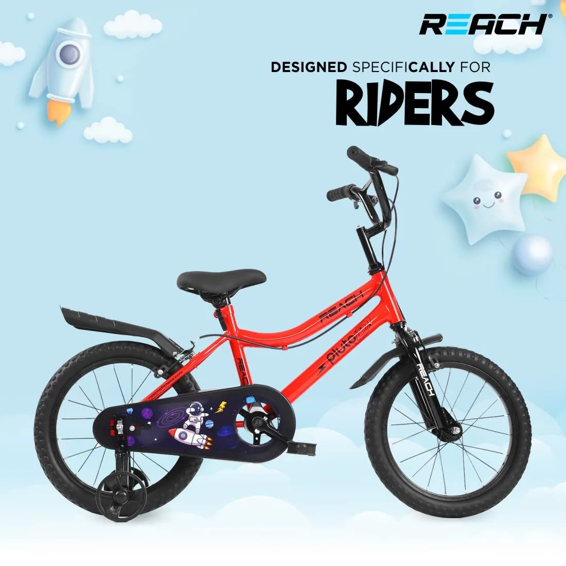 REACH Pluto Kids Cycle 16T with Training Wheels | for Boys and Girls | 90% Assembled | Frame Size: 12" | Ideal for Height: 3 ft 8 inch  | Ideal for Ages 4-8 Years