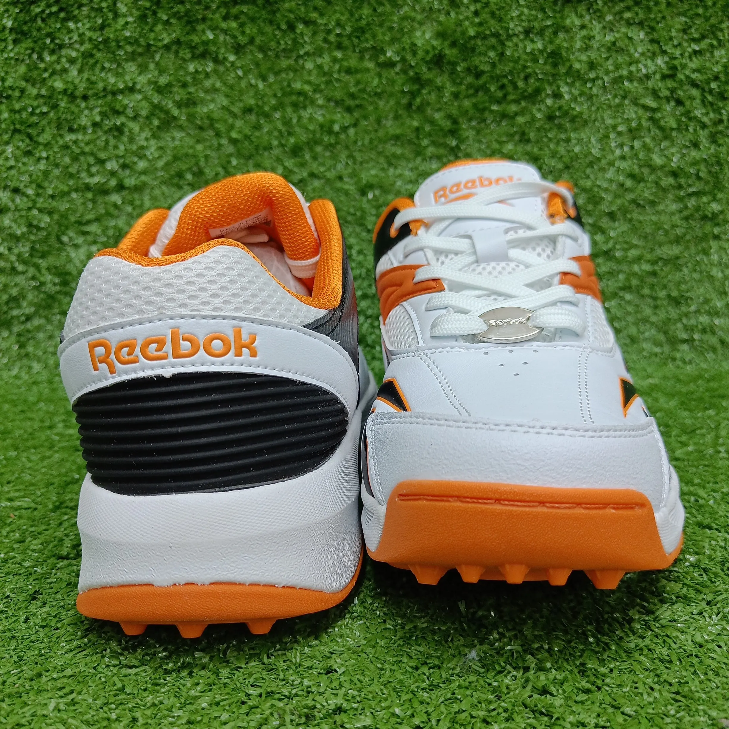 Reebok Not Out Syndicate White Black Shocking Orange Cricket Metal Spike Shoes