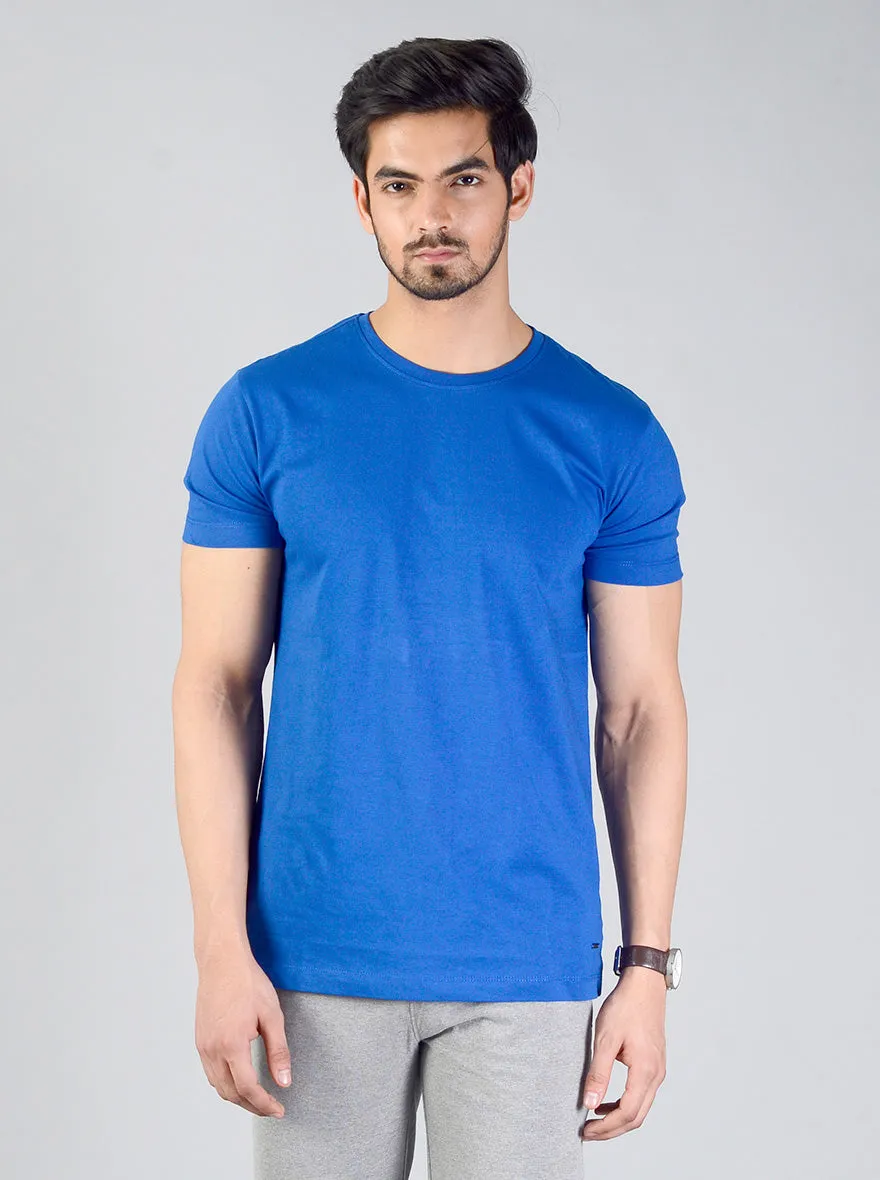 Royal Blue Solid Slim Fit T-shirt | JadeBlue