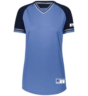 Russell Columbia Blue/Navy/White Ladies Classic V-Neck Softball Jersey